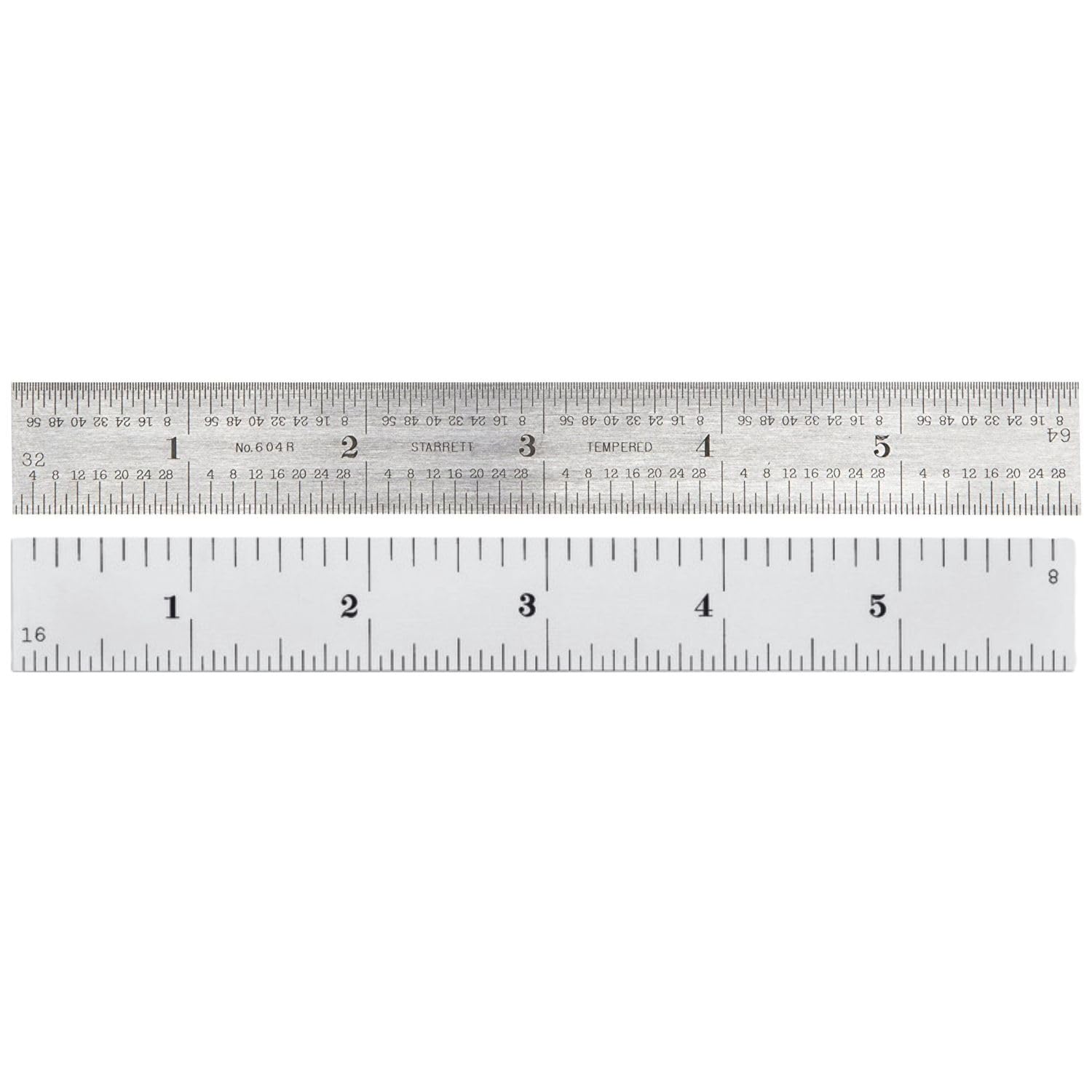 Starrett 604R-6 Spring Tempered Steel Rule With Inch Graduations, 4R Graduation, 6" Length, 3/4" Width, 3/64" Thickness