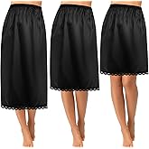 Mepase 3 Pieces Women's Satin Half Slip for Under Dresses 3 Kinds of Length 19, 27, 35 Inch Slip Dress with Lace