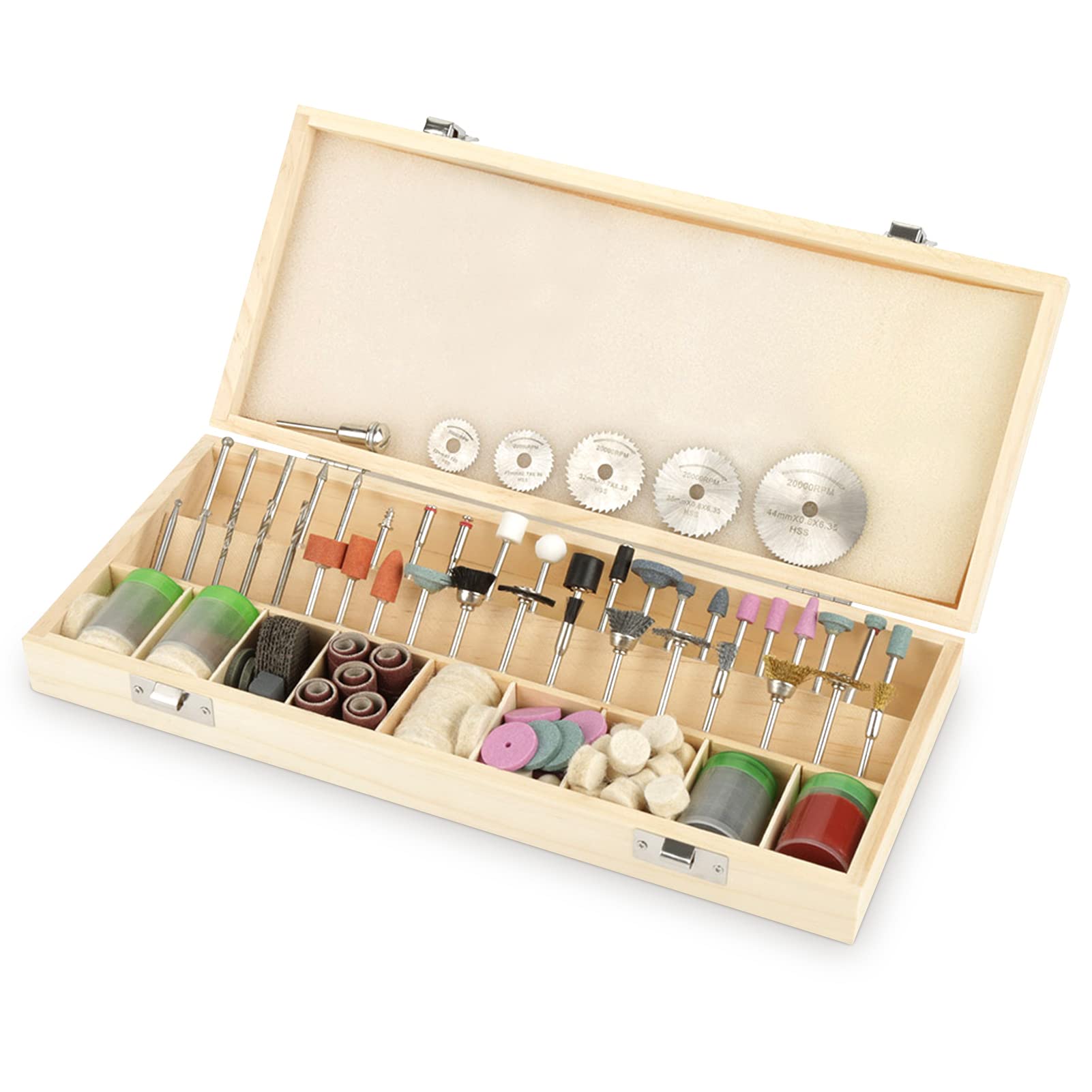 Rotary Multi Tool Accessories Kit with 1/8”(3.2mm) Universal Shank Size Cutting, Grinding, Sanding, Sharpening, Carving & Polishing Kit with Wood Carrying Case, 242 PCS