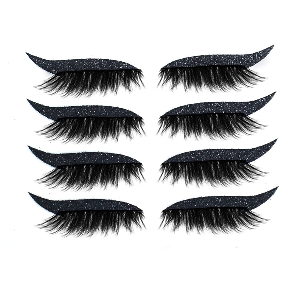 4 Pair Reusable Eyeliner and Eyelash Stickers,Glitter Shiny Eyeliner Stickers, 7 Color Waterproof Eyeliner Eyelash Stickers Easy to Use and Remove for Women Girls, Black