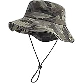 Men's Bucket Hat Camo Outdoor Sun Protection, Breathable Quick-Dry Fishing Gardening Hiking Hat ,UPF50+ Cotton Wide Brim