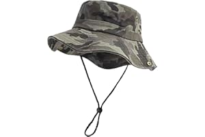 SFHVVPL Men's Bucket Hat Camo Outdoor Sun Protection, Breathable Quick-Dry Fishing Gardening Hiking Hat ​,UPF50+ Cotton Wide Brim​