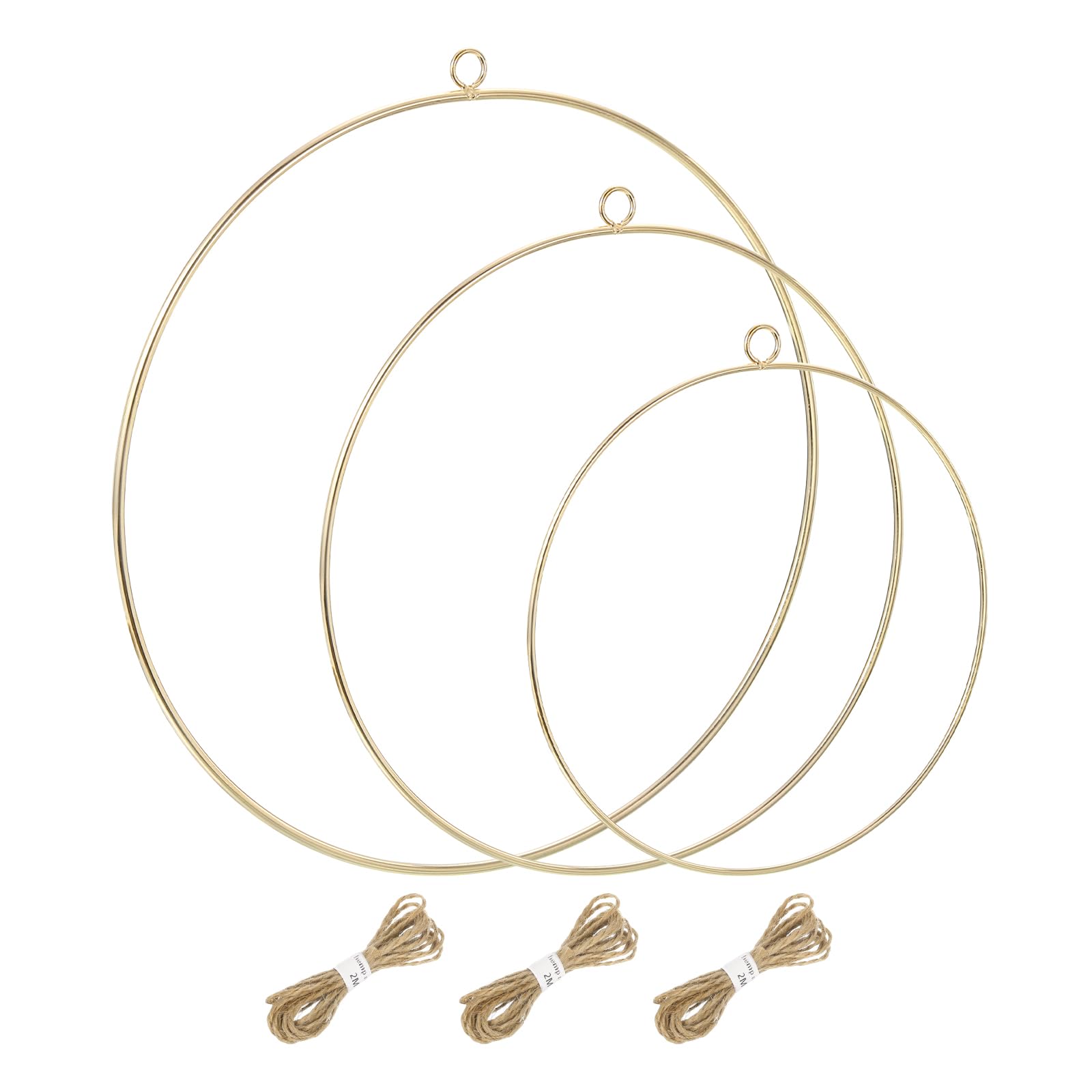 PATIKIL 8/10/12 Inch Metal Floral Hoop, 1 Set/3Pcs Round Metal Wreath Macrame Hoops Craft Rings Wall Hanging with Ropes for DIY Dream Catcher Wedding Wreaths Decor, Gold Tone
