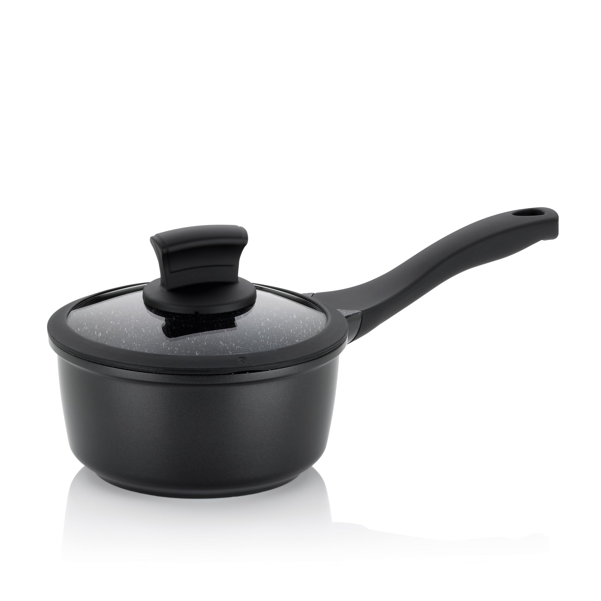 kela Saucepan with Glass lid 16cm Stella NOVA, Induction Saucepan Small with Oil Control System, cast Aluminium Milk Pot Coated 1 L