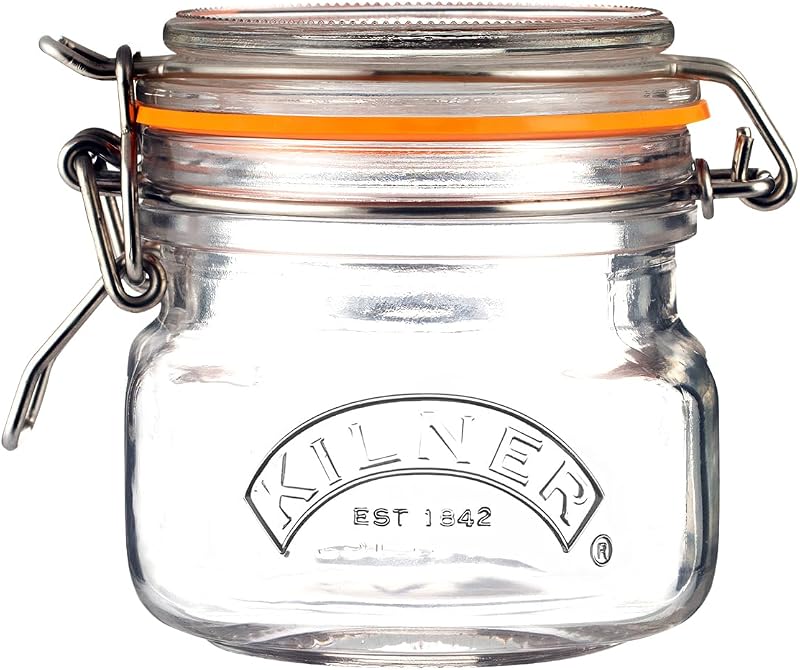 Kilner Square Clip Top Jar 250ml Airtight Glass Jar for Spices Herbs Nuts