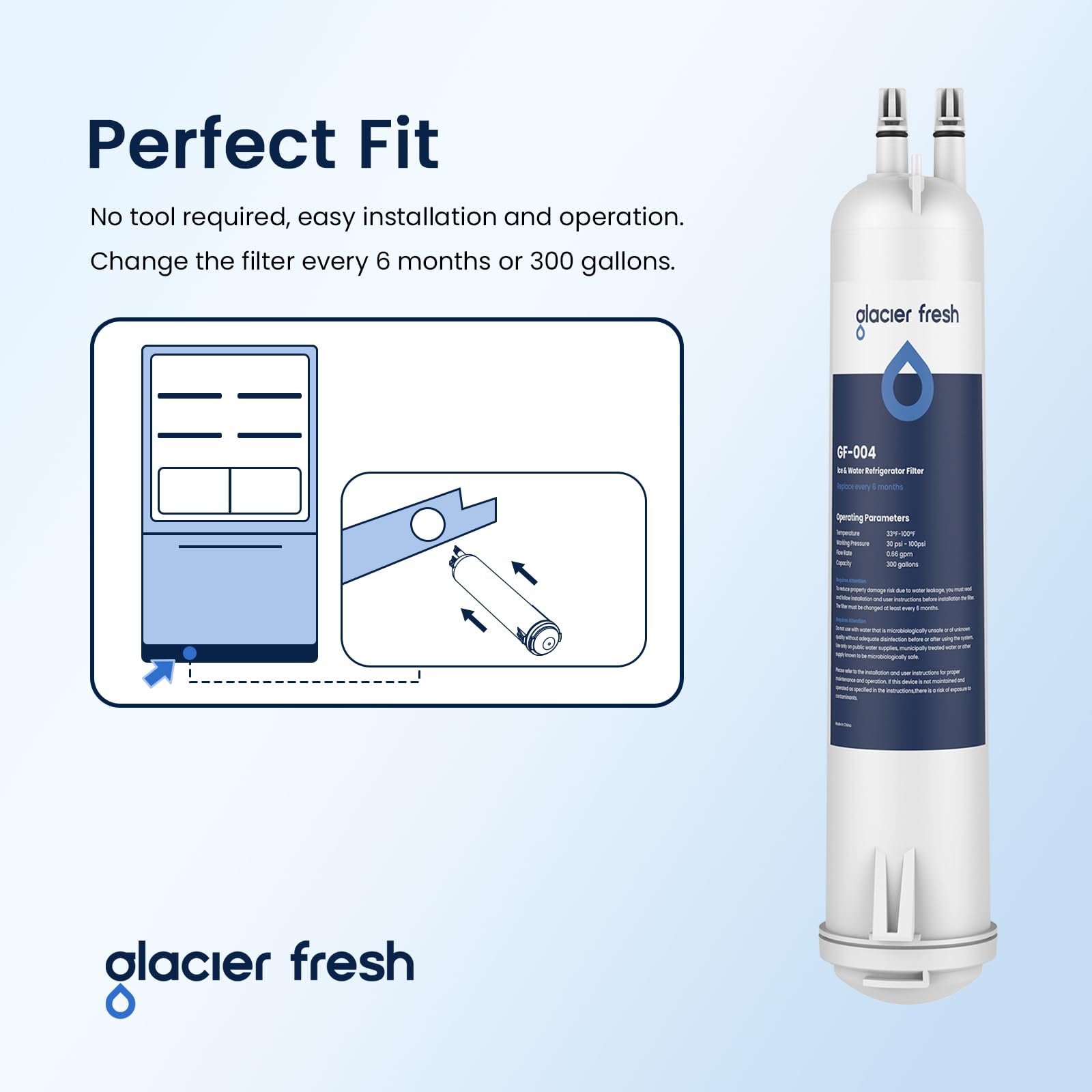 GLACIER FRESH EDR3RXD1 Compatible with 4396841 Refrigerator Water Filter, KAD3RXD1, WHR3RXD1, 4396841, 4396710, Filter 3, 46-9083,46-9030, 9030, 9083 Refrigerator Water Filter, 3 Pack
