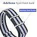 NATO Strap 2 Packs Canvas Fabric Nylon Watch Straps with Stainless Steel Buckle,Adebena Ballistic Replacement NATO Watch Bands Width 22mm Black/Grey/Blue and Black/Grey/Orange
