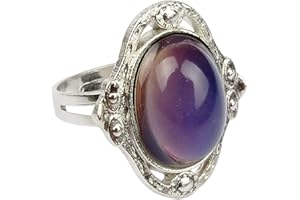 Round Shape Simulated Moon Stone Color Changing Mood Ring, Emotional Feeling Finger Ring For Children Girl Fashion Book