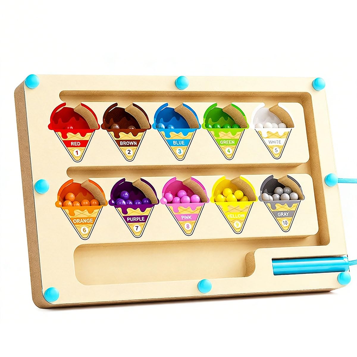 SHPDRFA Montessori Toys, Wooden Magnetic Color and Number Maze for 2 3 4 5 6 Year Old Boys & Girls Kids Gifts, Toddler Educational Preschool Toys Xmas Gifts Stocking Fillers (Ice Cream)