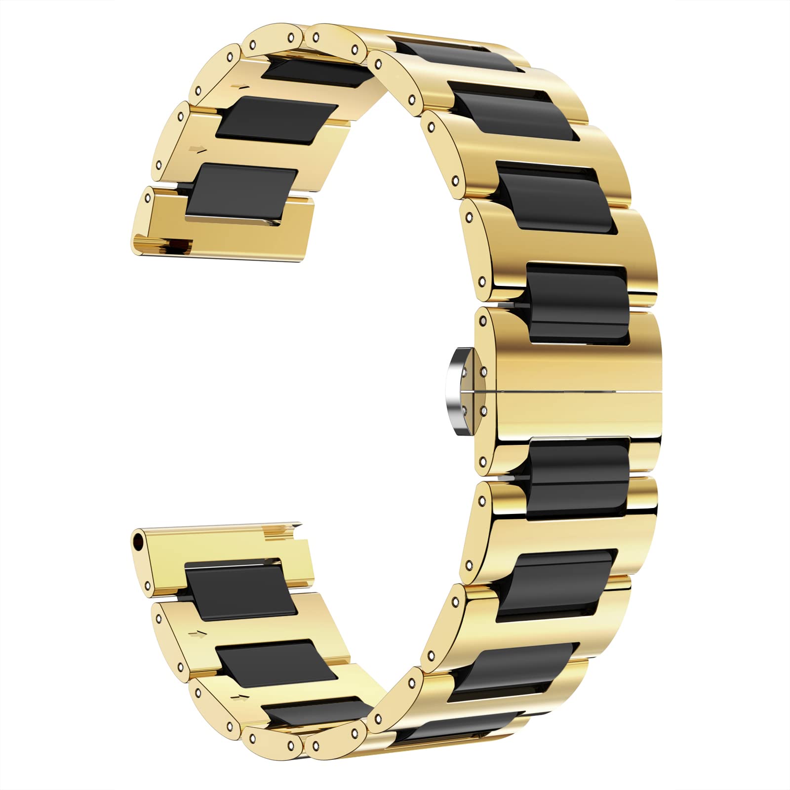 BINLUN Replacement Watch Band Stainless Steel Ceramic Watch Bracelet Polished Strap 12mm/14mm/16mm/18mm/20mm/22mm with Butterfly Buckle 6 Colors (20MM, Gold Steel and Black Ceramic)