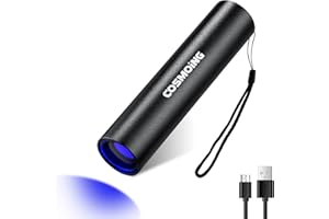 COSMOING UV Flashlight USB Rechargeable, 365nm Black Light Flashlight, Mini & Powerful Ultraviolet Flashlight Portable Detector for Pet Urine, Cat Dog Stains, Scorpion, Bed Bug