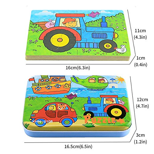 Wooden Jigsaw Puzzles Toys, Free Iron Box for Easy Storage,Pack of 4 with Varying Degree of Difficulty Tool Best for Toddlers 3-5 Years Boys & Girls to Develop Dexterity and Problem Solving - Thumbnail 2