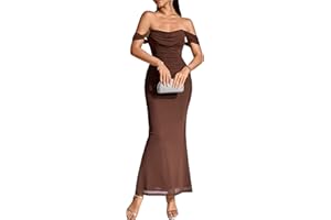 KUTUMAI Off The Shoulder Maxi Long Dress Corset Ruched Bodycon Formal Wedding Guest Dresses for Women