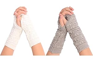 Leoparts Cable Knitted Arm Warmers Thumb Hole Winter Long Fingerless Gloves