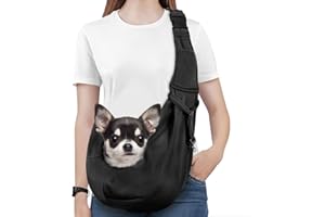 Pawaboo Small Dog Sling Carrier, Reversible Hands Free Dog Sling Carriers for Small Dogs and Cats, Puppy Slings Carrier with Adjustable Strap Buckle & Safety Harness, Puppy Essentials, Black