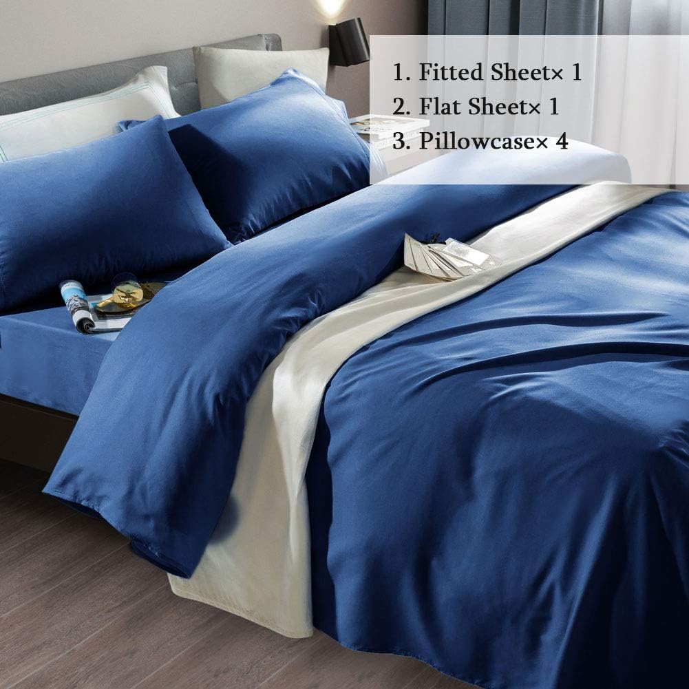 SONORO KATE Bed Sheet Set Super Soft Microfiber 1800 Thread Count Luxury Egyptian Sheets Fit 18-24 Inch Deep Pocket Mattress Wrinkle and Hypoallergenic-6 Piece (Navy Blue, Queen): Home & Kitchen