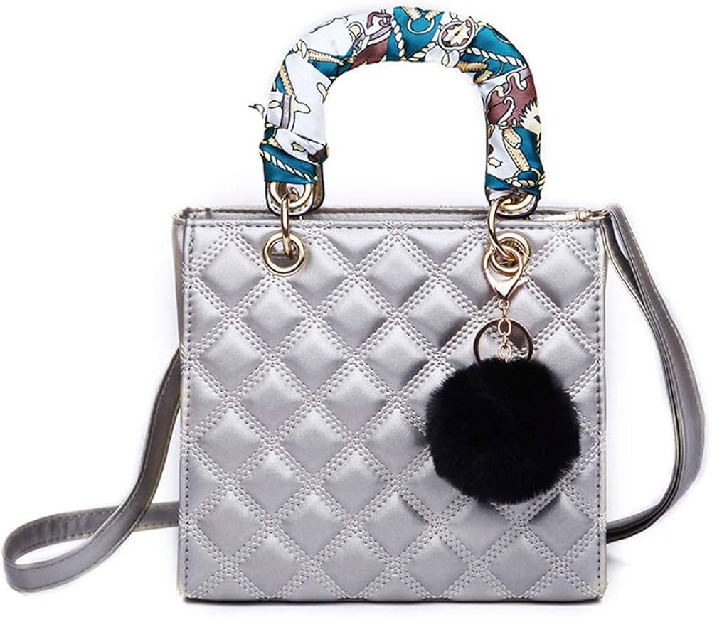 Ladies Silver Shoulder Bag Classic Leather Top Handle Bag Clutches Bag