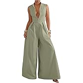 Verdusa Women's Zip Up Wide Leg Jumpsuits Sleeveless One Piece Jumpsuit Formal Dressy Casual