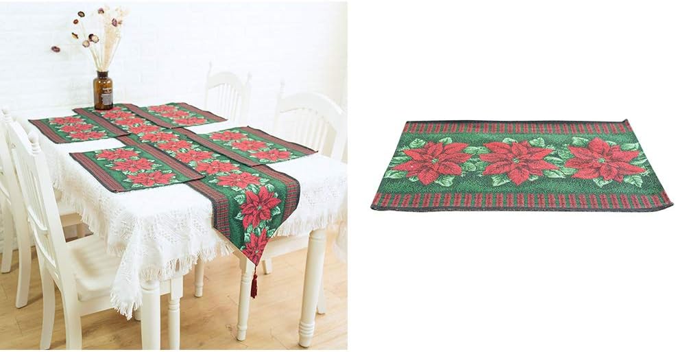 Christmas Poinsettia Tapestry Placemats Winter Holiday Placemat Set of 4,Heat-Resistant Washable Table Place Mats for Christmas Home Kitchen Dining Table Decoration