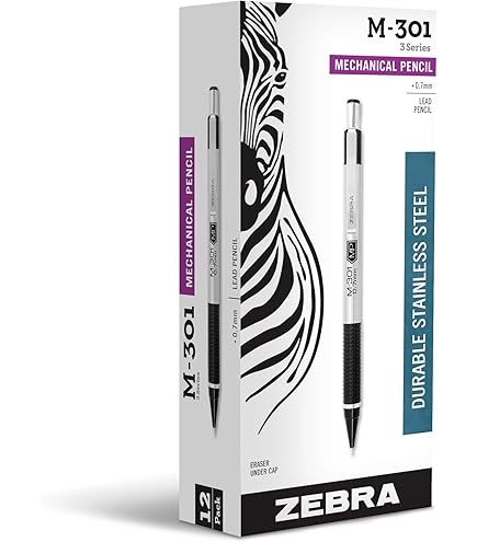 Zebra Pen Lapiseira M-301, barril de aço inoxidável, ponta fina, 0