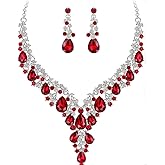Qlavoca Bridal Bridesmaid Austrian Crystal Jewelry Set, Floarl rhinestone Statement Neckace Teardrop Necklace Drop Dangle Earrings Set