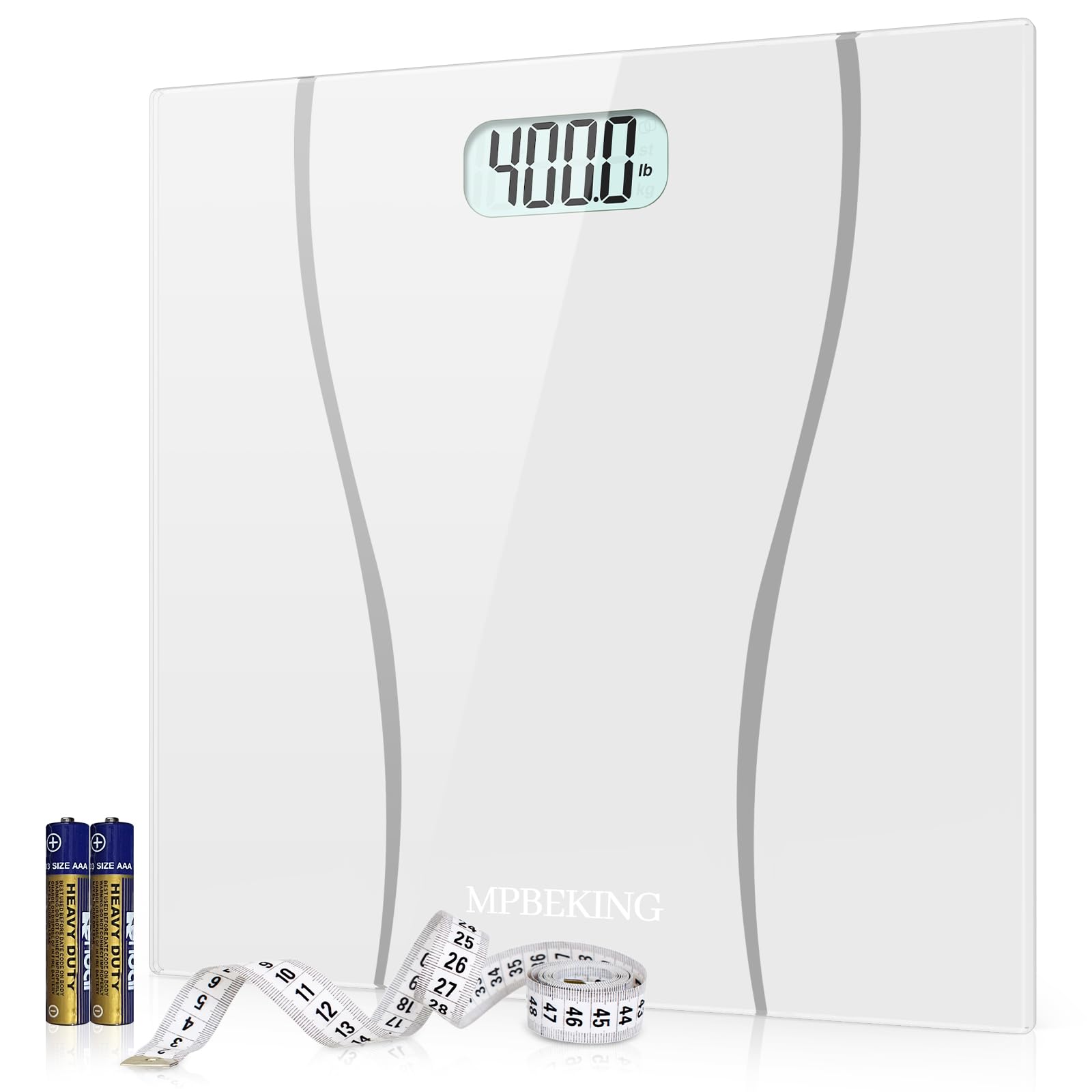 Weight Scale, MPBEKING Scale for Body Weight Highly Accurate Digital Bathroom Scale Weighing Machine Measures Weight up 400 lb/180kg with Lighted LCD Display Battery & Tape Measure