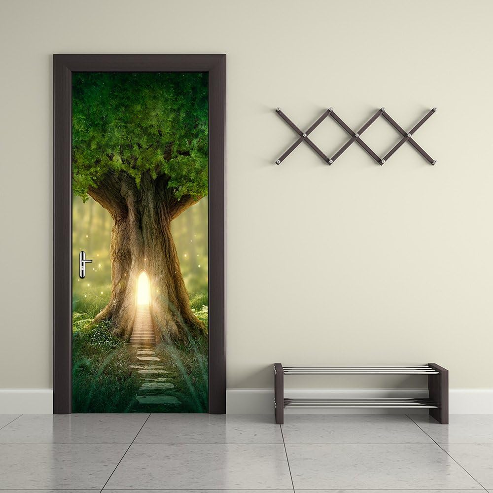 NANA SHENGJIAYI 3D Door Wall Mural Wallpaper Stickers Vinyl Removable Decals for Home 30.3" x 78.7"(77x200cm), 2 Pcs.（Fantasy Tree）: Home & Kitchen