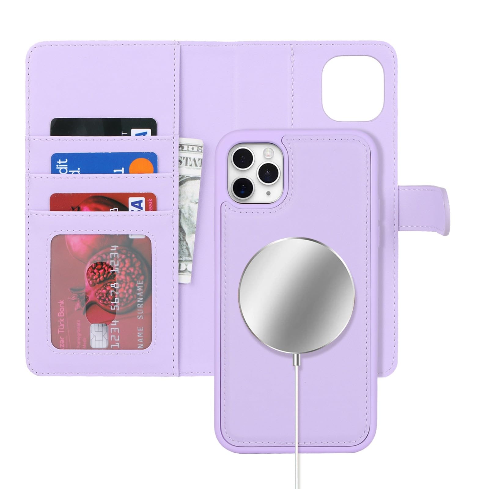 Zouzt for iPhone 11 Pro Max 6.5 Inch Detachable Wallet Case with Card Holder for MagSafe, Premium PU Leather 2 in 1 Flip Folio Book Magnetic Stand Protective Phone Cover - Purple — image 1