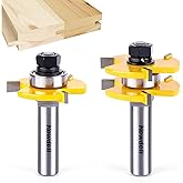 Newdeli 1/2" Shank Tongue and Groove Router Bit Set 2pcs Router Bits 3/4" Stock 1/2" Cutting Depth Adjustable Tongue Groove R