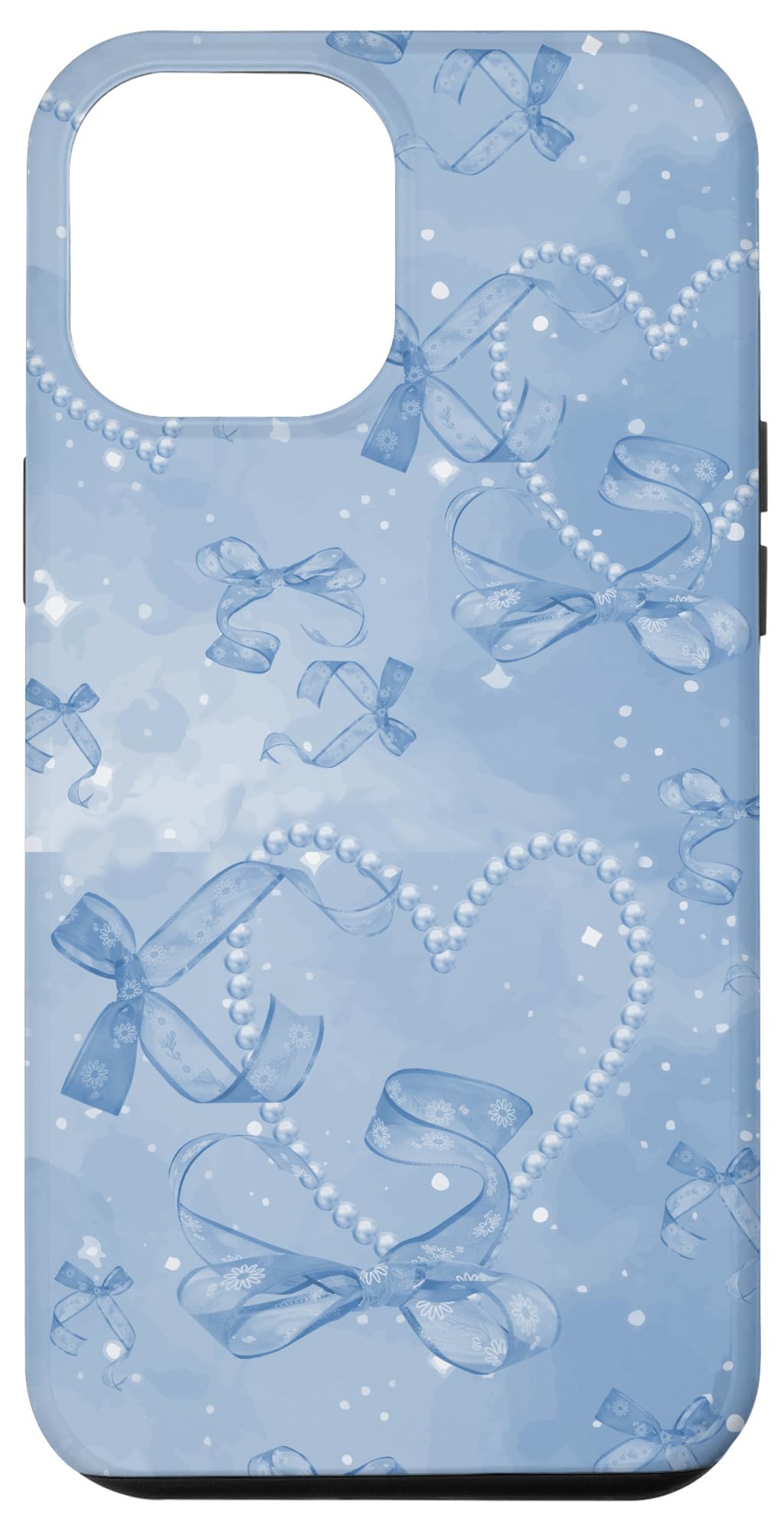 Blue Romantic Coquette Aesthetic Pearl Print Image & Bows Case for iPhone 12 Pro Max