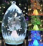 Christmas Ornament - Remembrance Angel with Rose and Doves, Glass, LED Color-Changing, 6