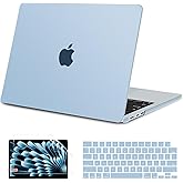 G JGOO Compatible with MacBook Air 15 inch Case M4 2025 2024 2023 M4 A3241 M3 A3114 M2 A2941, 100% Match Official Color, Ultra Thin Matte Plactic Hard Case +Keyboard Cover +Screen Protector, Sky Blue