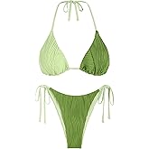 ZAFUL Bikini Sets for Women Halter Two Piece Swimsuit Ribbed High Cut Tie Side Thong Bathing Suit Sexy Padded Swimwear