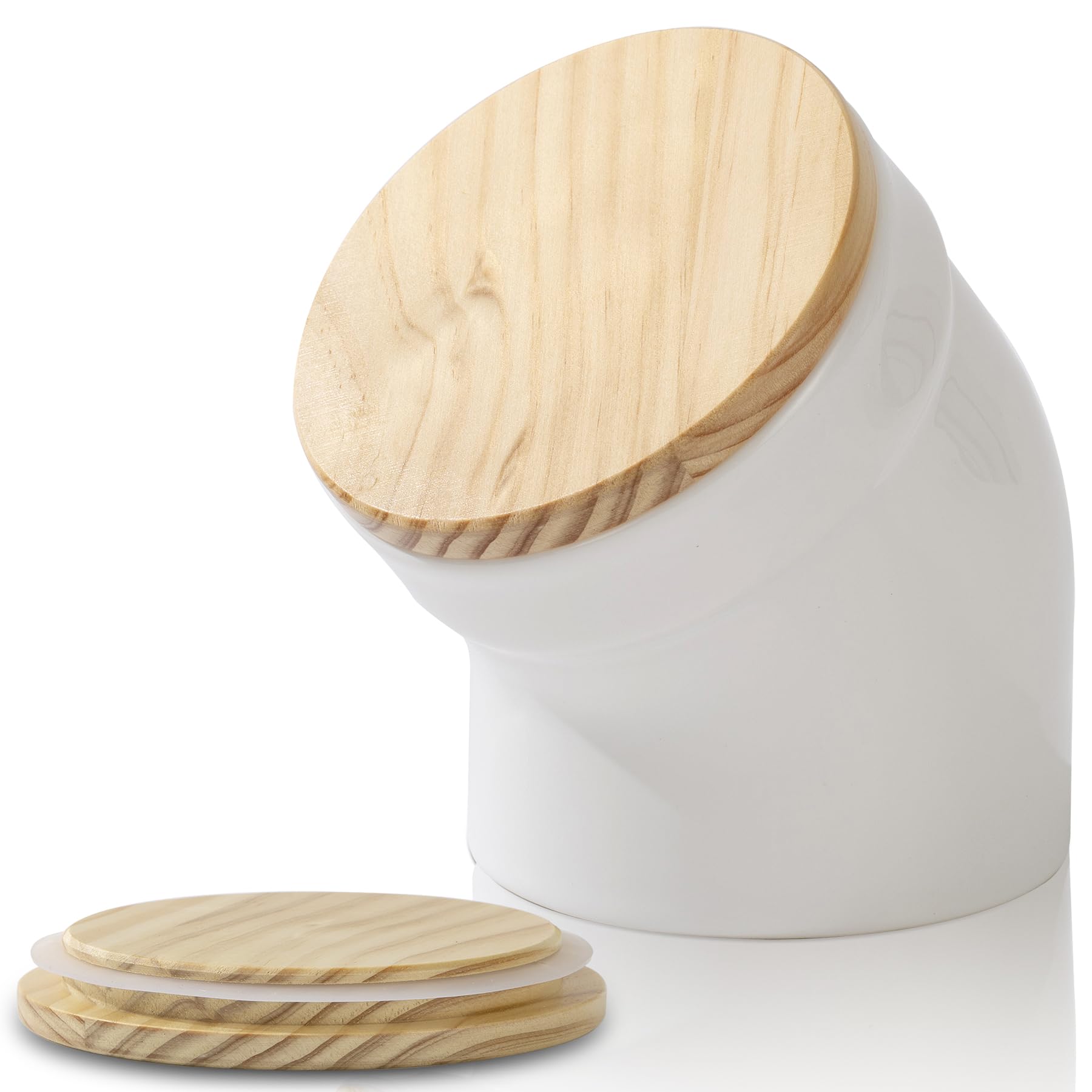 Photo 1 of TreaHome Salt Cellar with Airtight Lid, Ceramic Salt Pig, Salt Containers for Countertop, Sealed and Moisture-Proof, Easy Access, Dishwasher Safe (White)