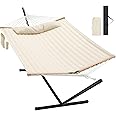 Homgava Two Person Hammock with Stand Heavy Duty, Outdoor Patio Hammock with Portable Steel Stand, Large Double Hammocks,480lbs Capacity.(Off White)