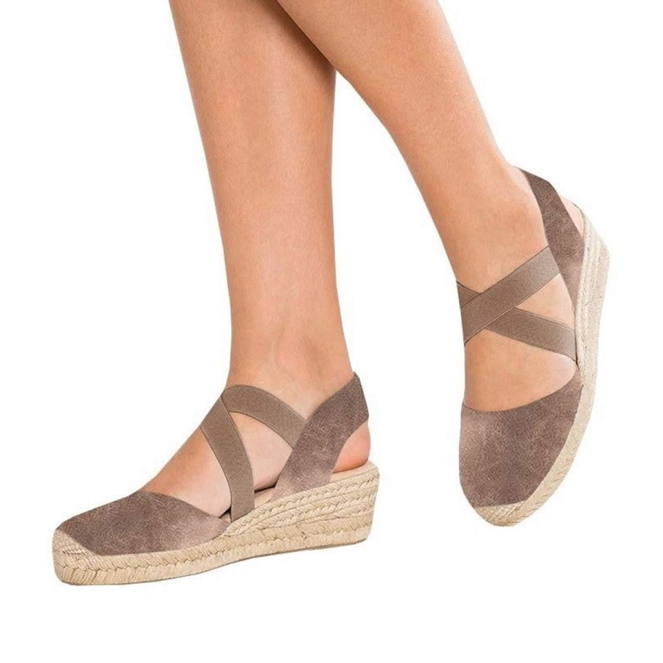 Womens Closed Toe Espadrilles Wedge Sandals Elastic Ankle Strap Heels Dress Shoes