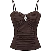 Verdusa Women's Gothic Lace Y2k Cami Top Ruched Slim Fit Camisole Sleeveless Going Out Tops
