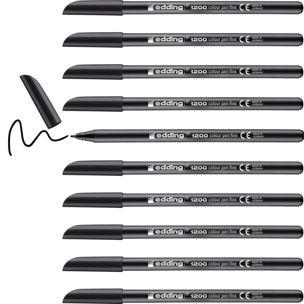 edding 1200 colour pen fine - black - 10 pens - round tip 1 mm - felt-tip pen for drawing and writing - for school or mandala — image 1