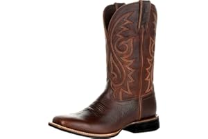 furlinkhm Western Cowboy Boots for Men,Western Square Toe Cowboy Boots Retro Leather Embroidery Casual Chunky Heel Wide Calf Pull On Boots