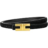 Yuangu Women Skinny Suede Belt for Jeans Pants Dresses Ladies Leather Waist Belt with Shiny Gold Buckle