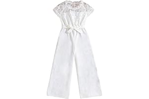 Girls Lace Jumpsuit Summer Sleeveless Wide Leg Belted Formal Long Pant Rompers for Kids 7-13 Years