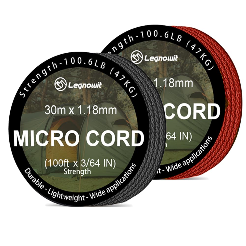 Legnowit Micro Paracord, 2 Pack 1.18mm x 100ft Thin