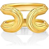 18K Gold Plated Large Chunky Ribbed Textured Oval Open Ring for Women by SNGIA, Summer Beach Handmade Adjustable Seashell Ring Minimalist Stackable Ocean Themed Wedding Date Birthday Gift Bold Exaggerated Irregular Trendy Jewelry Patterned Fashion Accessories Vintage Hammered Thick Circular Nickle Free Gifts.