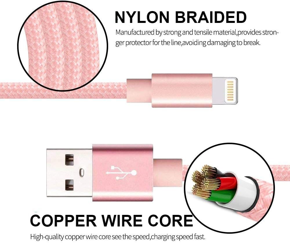 Boost Chargers 5V USB Wall Charger Power Adapter 1A Cube for Plug Outlet w/ 10FT Nylon Braided Charging Pad Cable Cord (Pink) 2 Pack: Home Audio & Theater