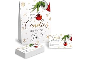 KADIAK How Many Christmas Candies Christmas Theme Party Game Raffle Cards Kits (1 Standing Sign + 50 Guessing Cards), Green Hand Snowflake Decorations Christmas Party Card Kit Festive Activities Party Card