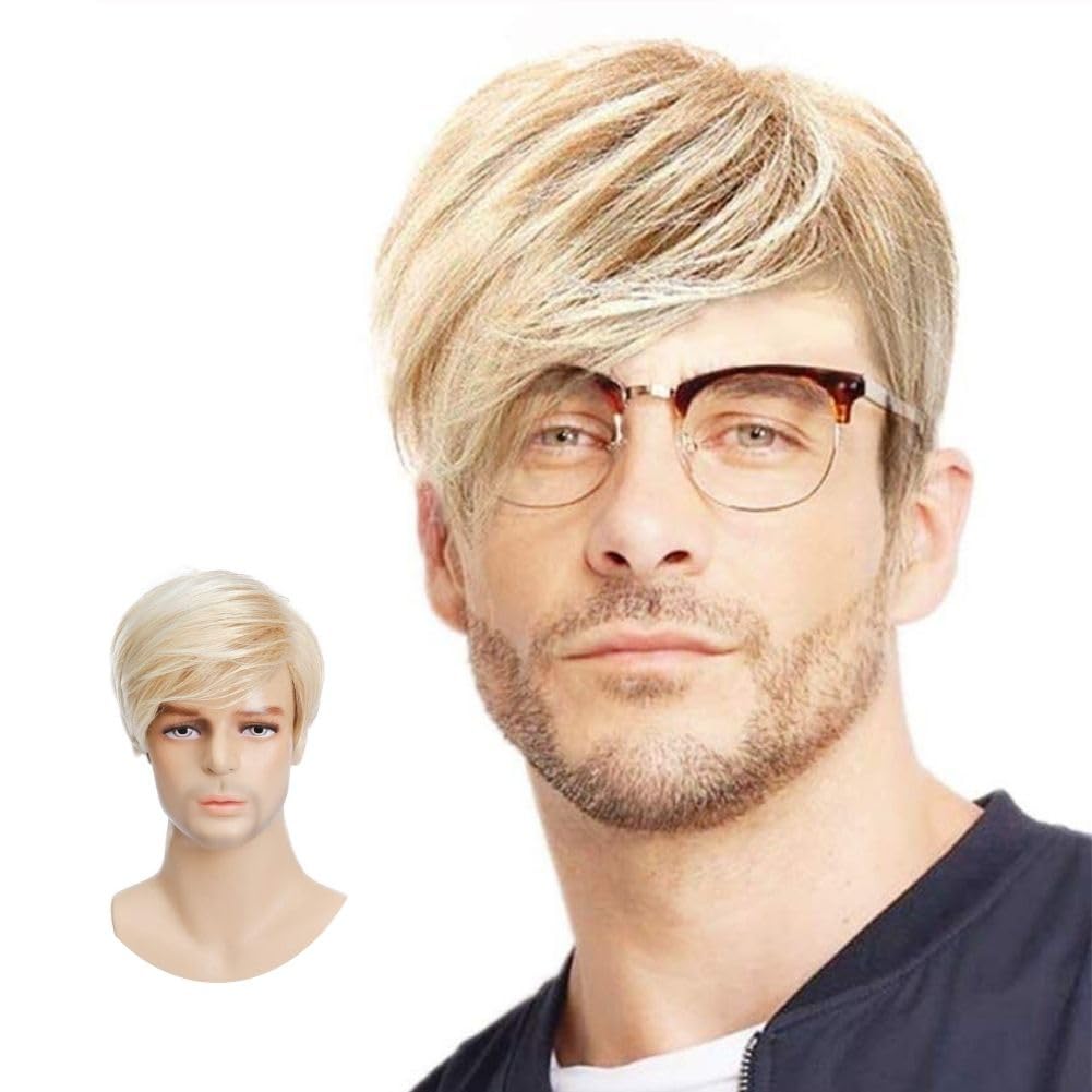 Siudus Blonde Short Mens Wig Natural Hair Replacement Synthetic Wigs for Halloween Daily Use Male Wigs โ image 1