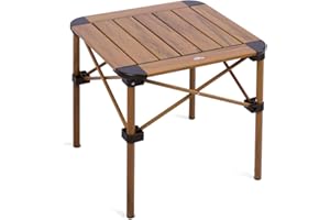 iClimb Lightweight Stable Alu. Folding Square Table Roll Up Top with Carry Bag for Camping Picnic Backyards BBQ Camp Kitchen (Nature, S)