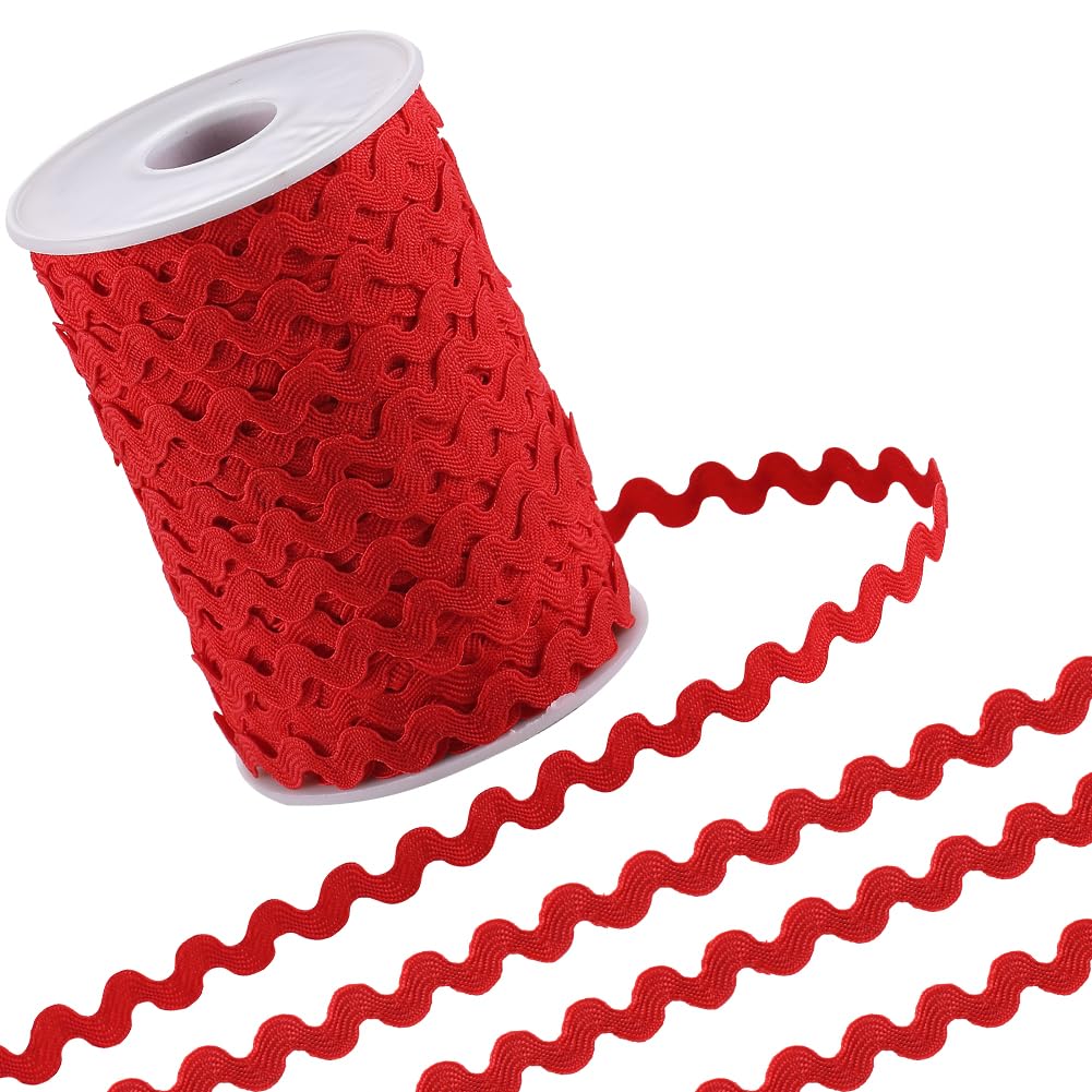 GORGECRAFT 50m x 5mm RIC Rac Trim Ribbon Red Wave Bending Fringe Trim Woven Braided Webbing Edge Fabric Lace for DIY Sewing Crafts Wedding Dress Clothes Embellishment Party Gift Wrapping Decor
