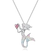 luomart Little Mermaid Necklaces for Girls,Unicorn Birthstone Pendant Jewelry Gifts Set for Women Teens