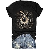 AIMSEN Women Graphic Tees Shirt Mystical Moon and Sunflower Shirt Short Sleeve Casual Celestial T Shirts